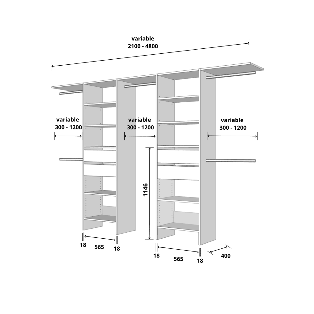 Aspiring 600 Wardrobe Drawer Duo - White - Image 3