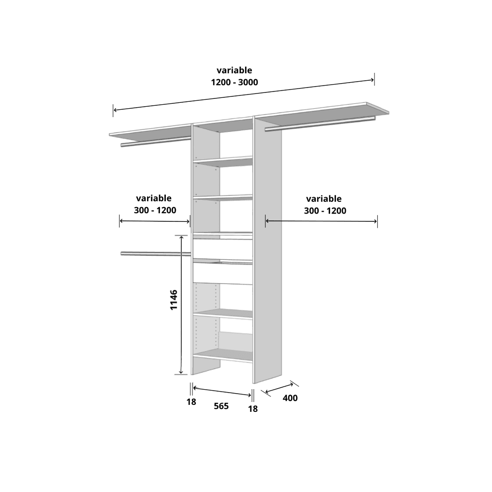 Aspiring 600 Wardrobe 2-Drawer Tower – White - Image 2