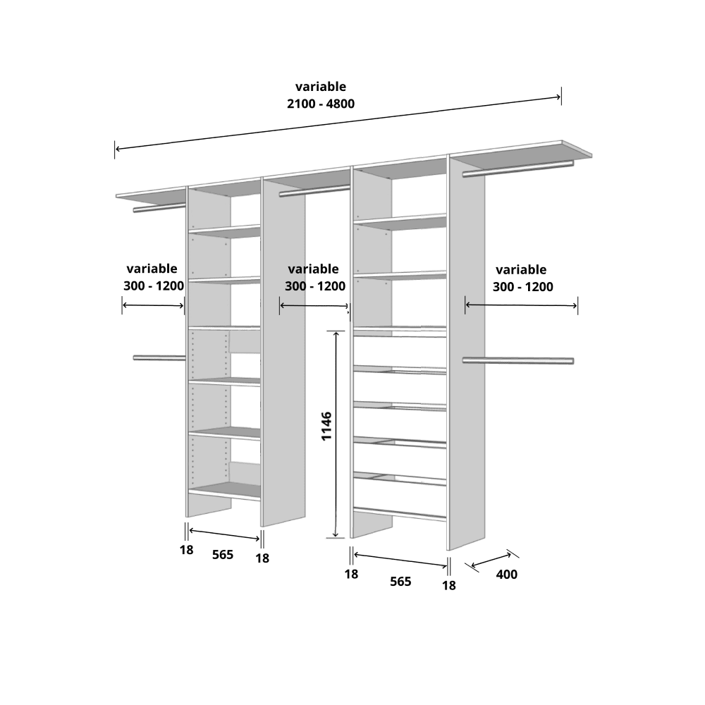 Aspiring 600 Wardrobe Drawer & Shelf Duo - White - Image 5