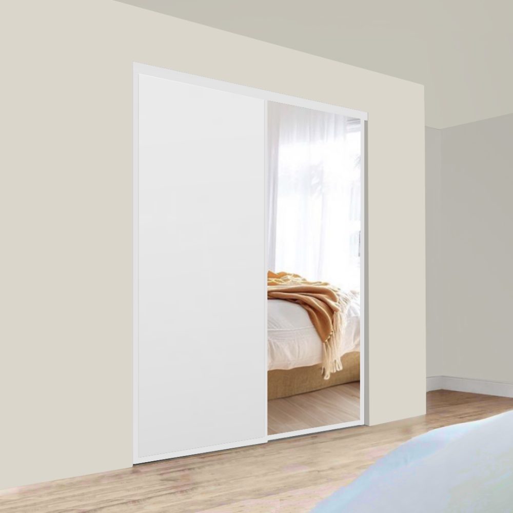 Metro Double Sliding Doors - Mirror + White - Image 2