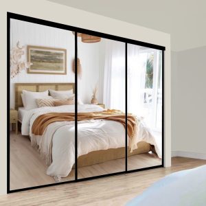 Metro Triple Sliding Doors - Mirror + Mirror + Mirror - Black Frame and Track WITH Packer