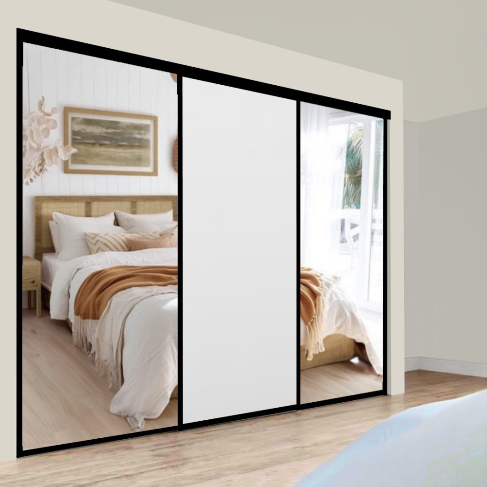 Metro Triple Sliding Doors - Mirror + Mirror + White
