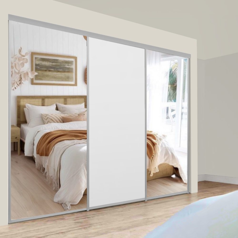 Metro Triple Sliding Doors - Mirror + Mirror + White - Image 3