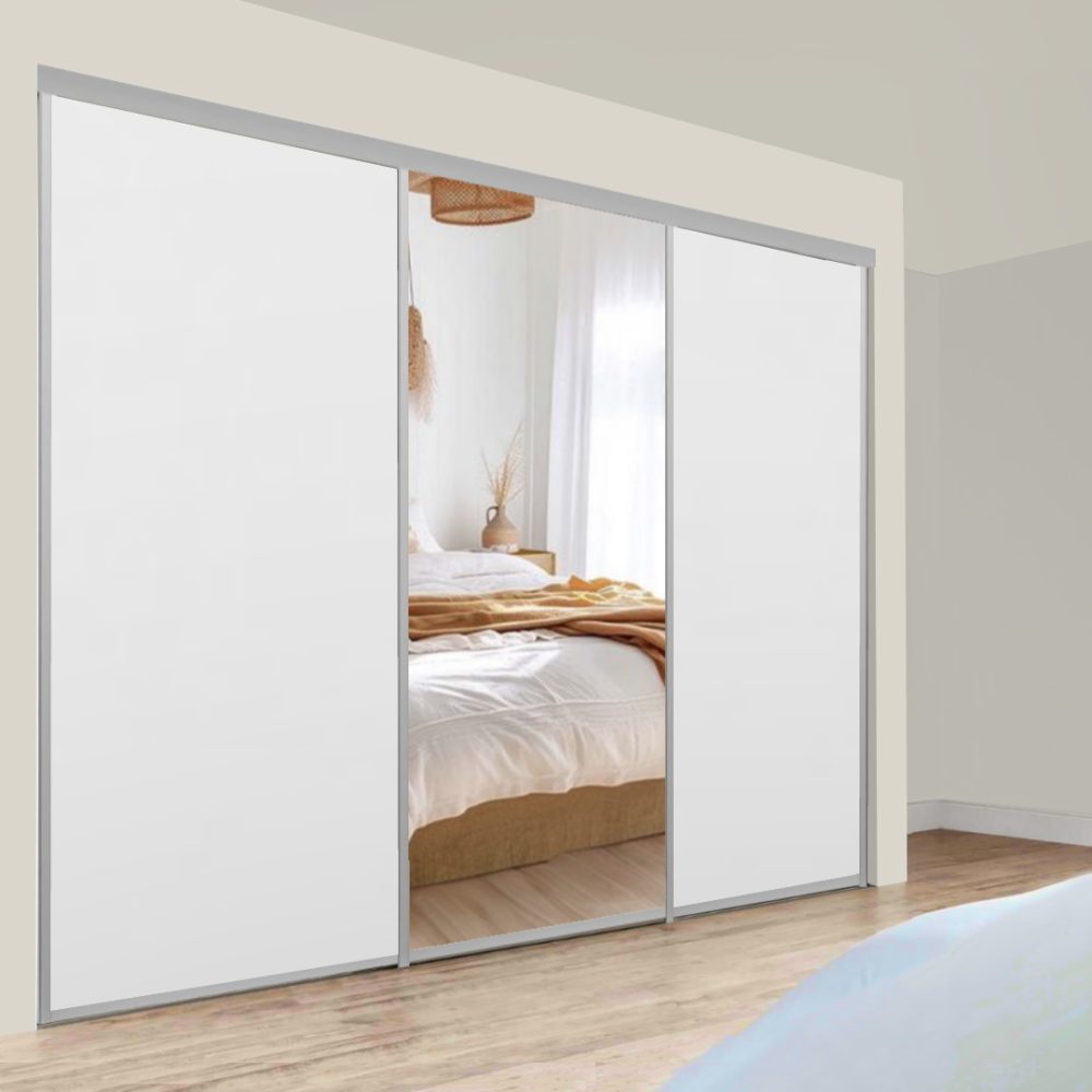Metro Triple Sliding Doors - Mirror + White + White - Image 3