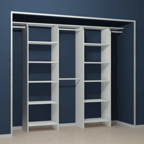 White wardrobe organiser with 12 shelves and 4 hanging rails