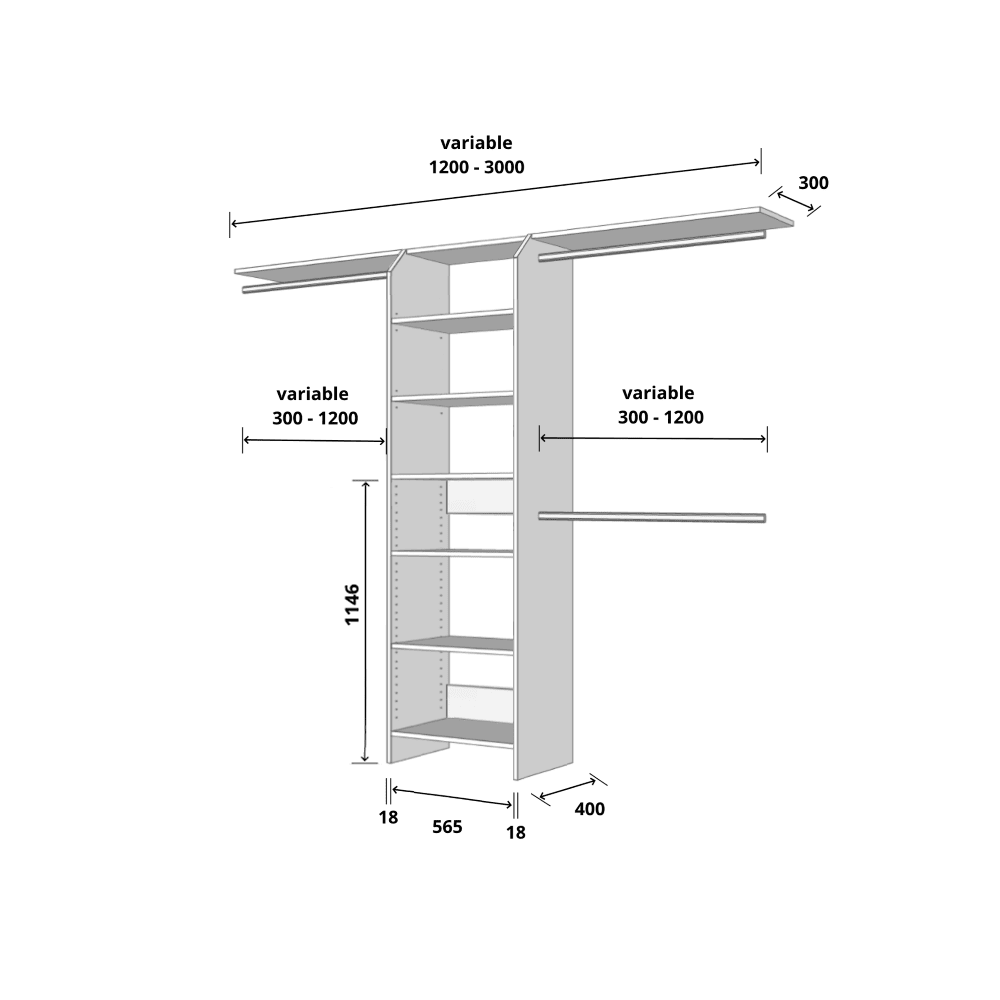 Tasman 600 Wardrobe Shelf Tower – White - Image 2