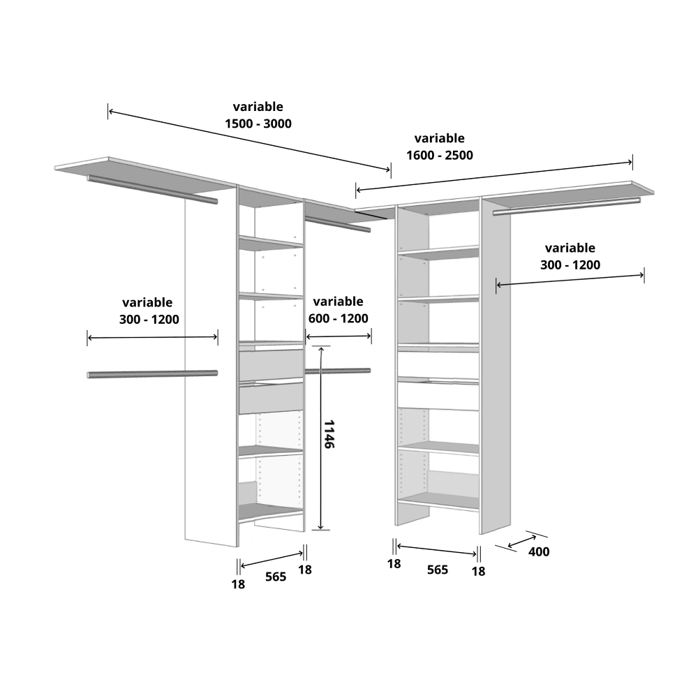 Aspiring 600 Walk-In Wardrobe Duo L2DD - White - Image 2