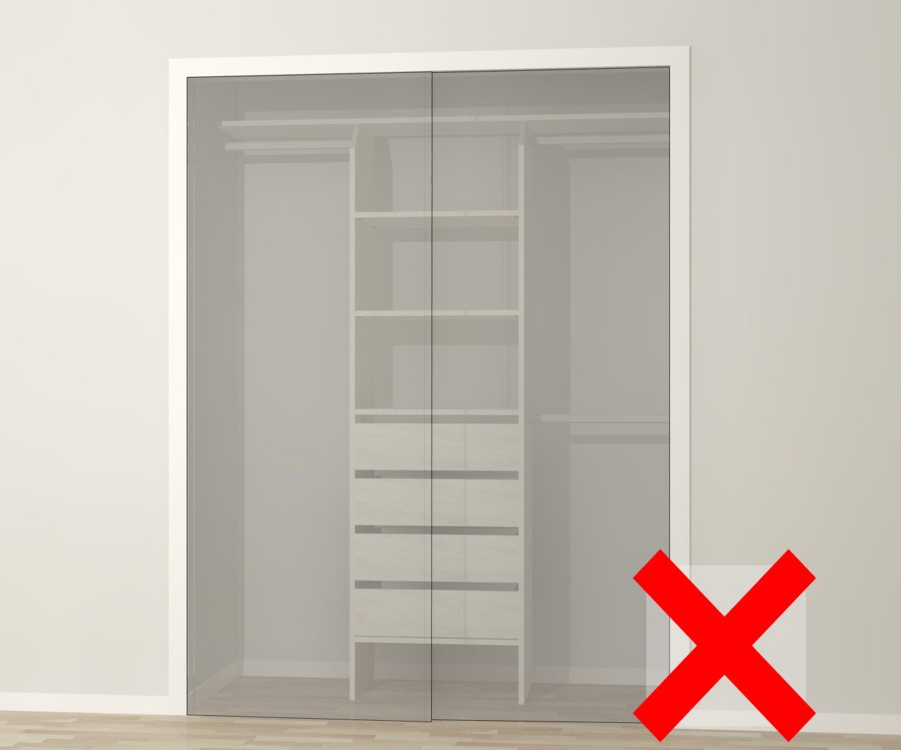 Illustration - Drawer Tower Sliding Doors - Incorrect