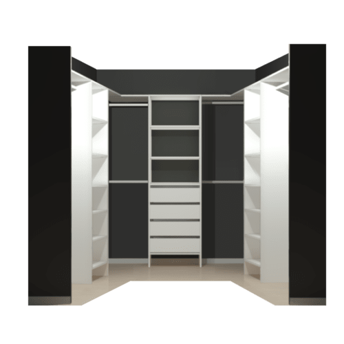 White Walk in Wardrobe System with 4 Drawers along 3 walls