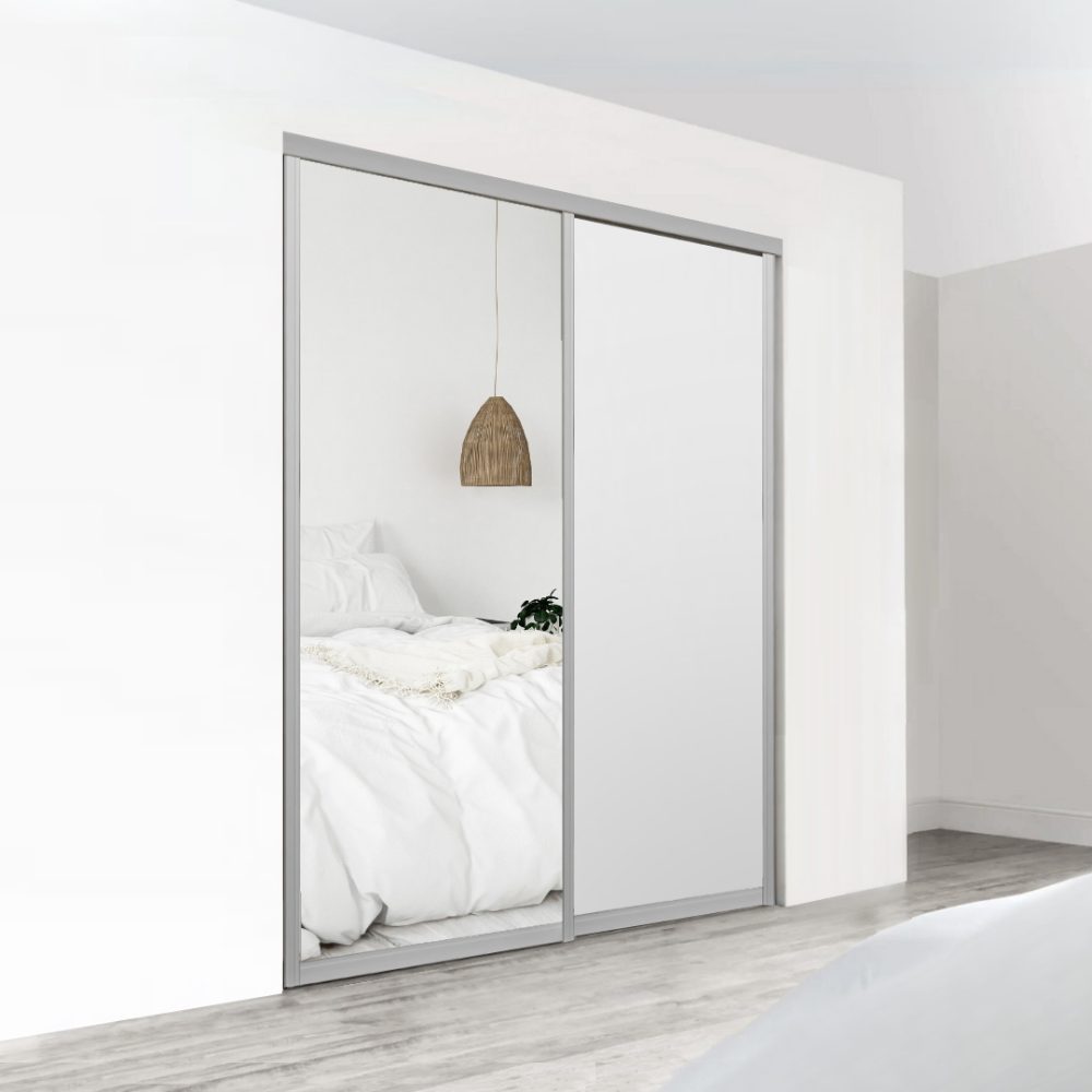 Ultra Double Sliding Doors - Mirror + White - Image 2