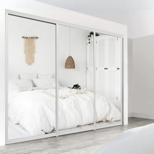 Ultra Triple Sliding Doors - Mirror + Mirror + Mirror - White Frame and Track WITH Packer