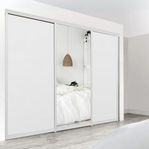 Ultra Triple Sliding Doors - Mirror + White + White - White Frame and Track WITH Packer