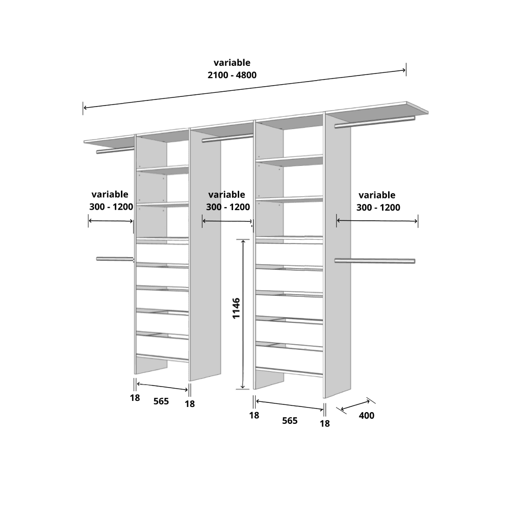 Aspiring 600 Wardrobe Drawer Duo Deca- White - Image 2