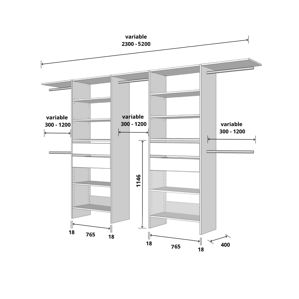 Aspiring 800 Wardrobe Drawer Duo - White - Image 2