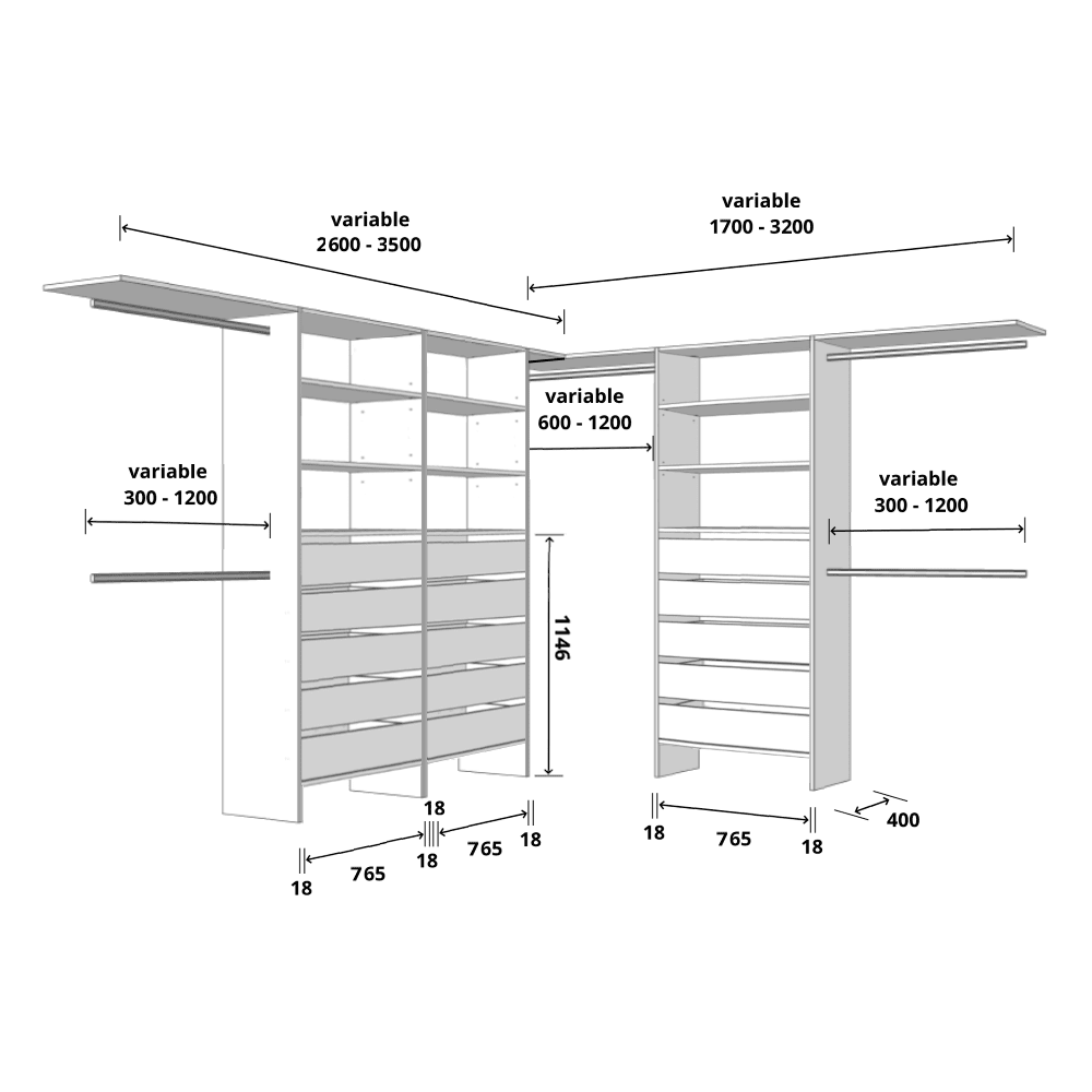 Aspiring 800 Walk-In Wardrobe Trio L3DDD - White - Image 4