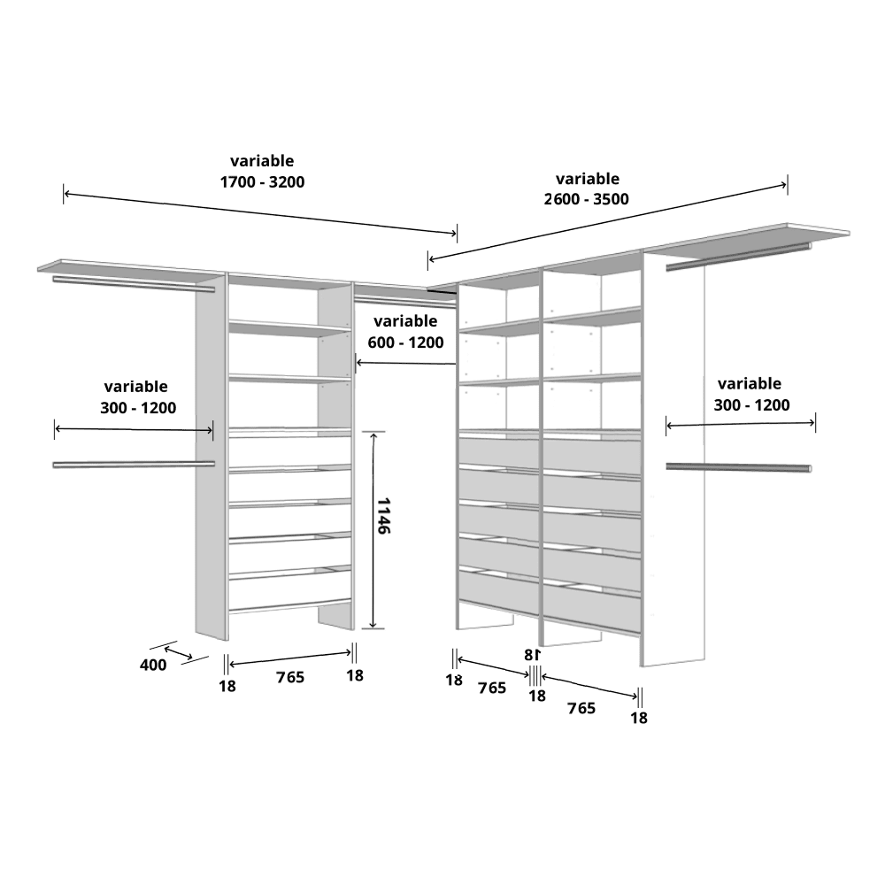 Aspiring 800 Walk-In Wardrobe Trio L3DDD - White - Image 3