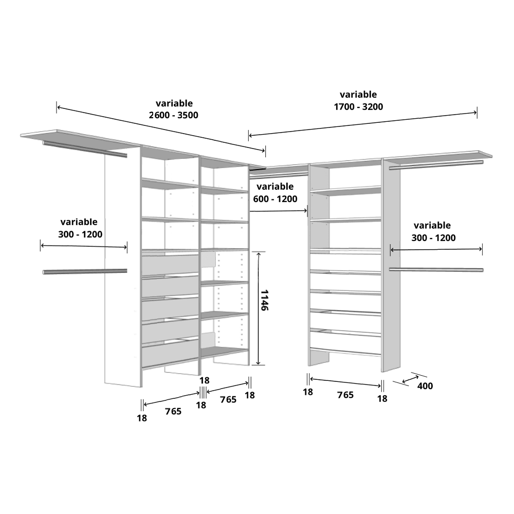Aspiring 800 Walk-In Wardrobe Trio L3DDS - White - Image 2