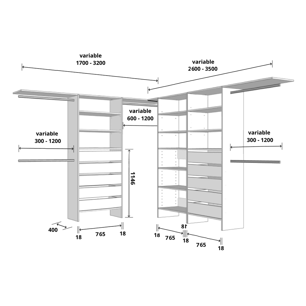 Aspiring 800 Walk-In Wardrobe Trio L3DDS - White - Image 3
