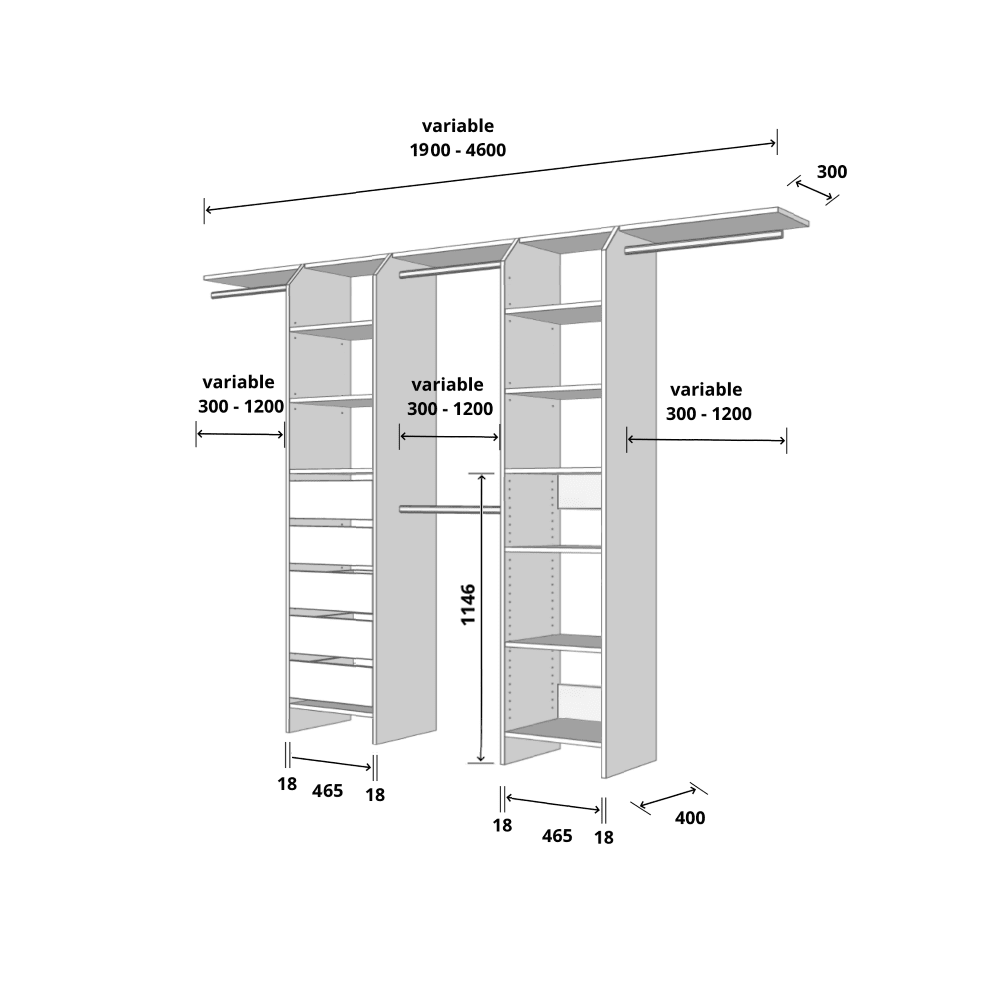 Tasman 500 Wardrobe Drawer & Shelf Duo – White - Image 2