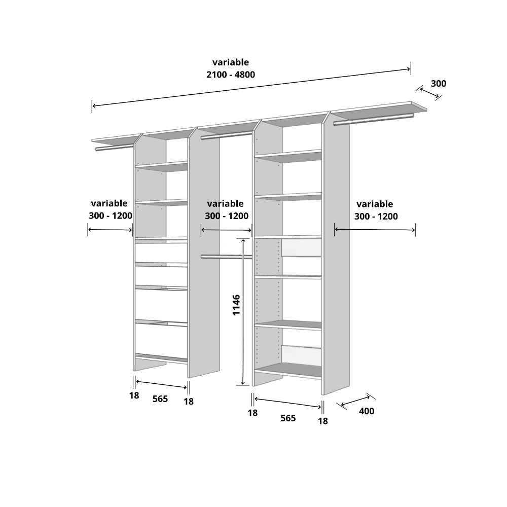 Tasman 600 Wardrobe Jumbo Drawer & Shelf Duo – White - Image 2