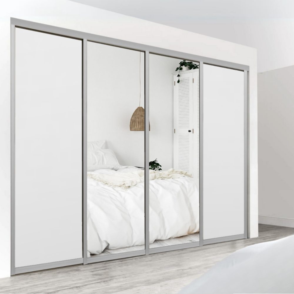 Ultra Quad Sliding Doors – Mirror + Mirror + White + White - Image 2